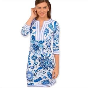 Gretchen Scott Jersey Splitneck 3/4 sleeve Dress EUC Shrimp